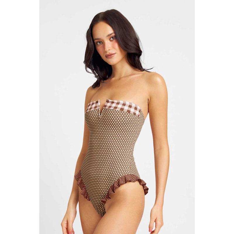 Thumbnail of Lily Ruffled One Piece / Mocha Polka image