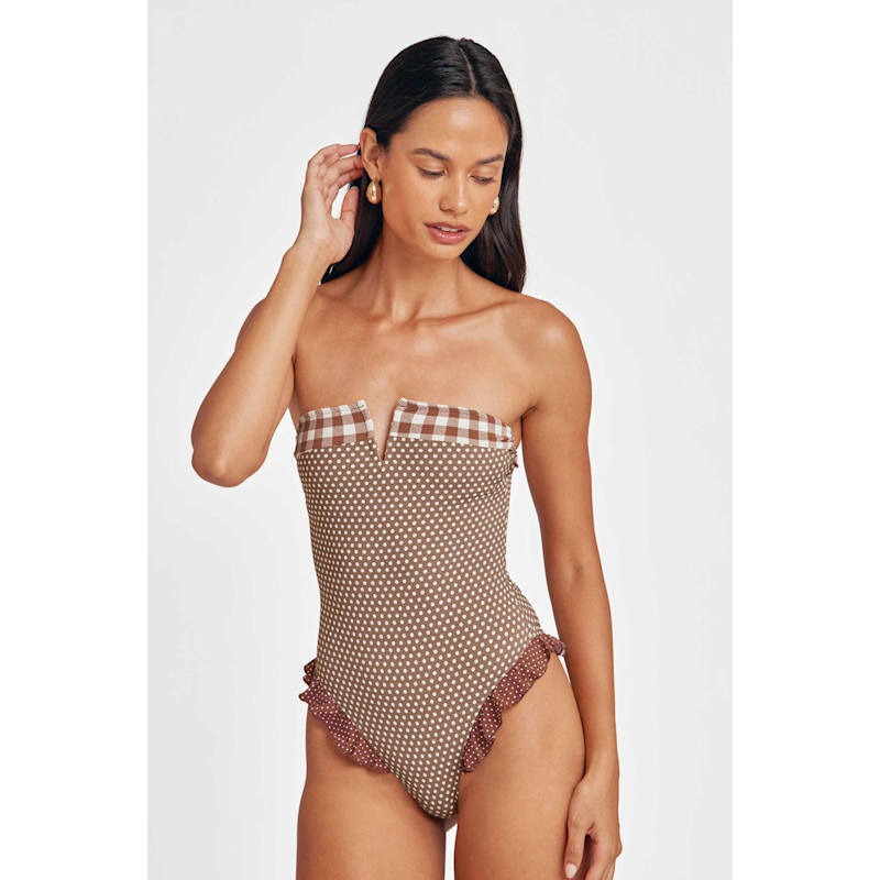 Thumbnail of Lily Ruffled One Piece / Mocha Polka image