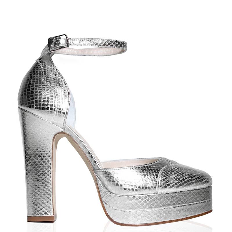 Thumbnail of Lily Silver Platform Block Heel image