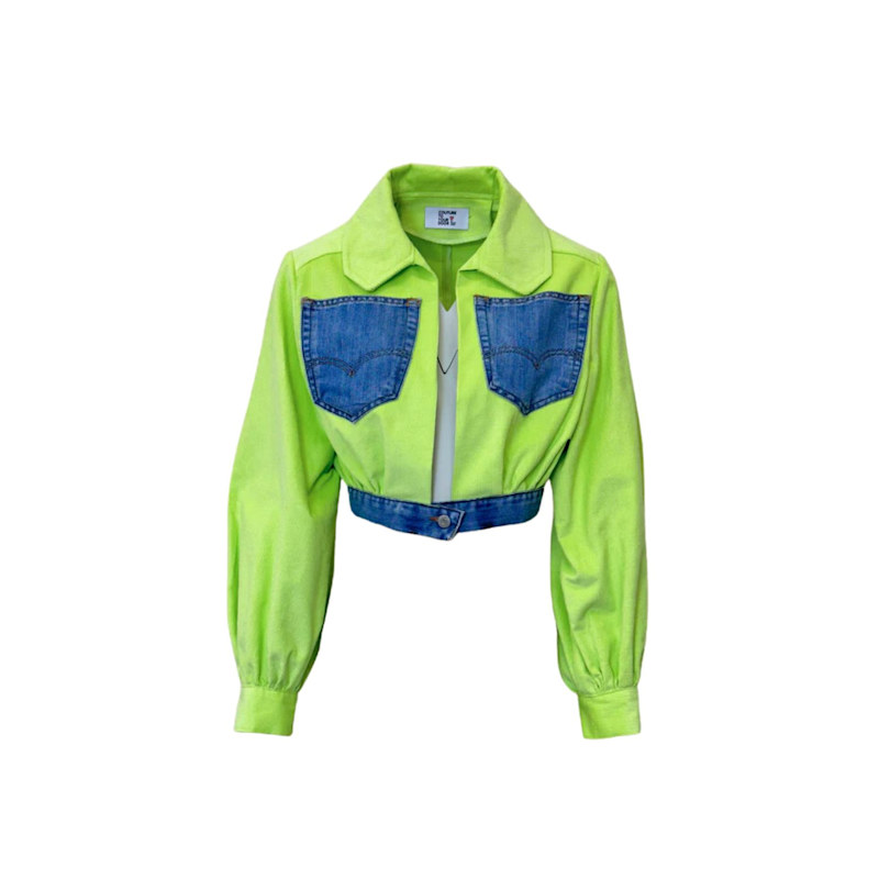 Thumbnail of Lime Green Corduroy Upcycled Cropped Jacket image