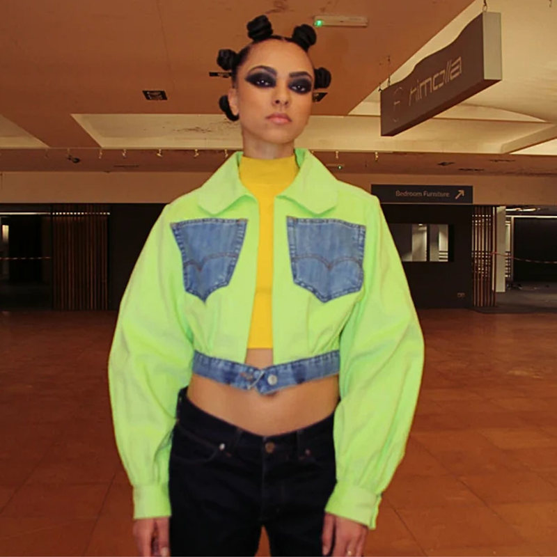 Thumbnail of Lime Green Corduroy Upcycled Cropped Jacket image