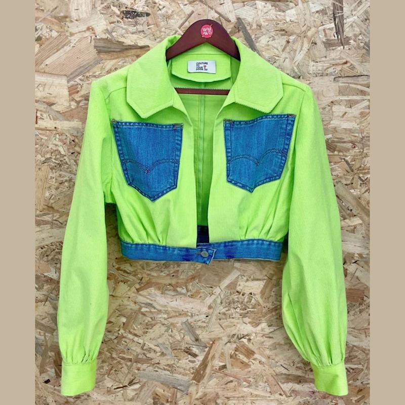 Thumbnail of Lime Green Corduroy Upcycled Cropped Jacket image