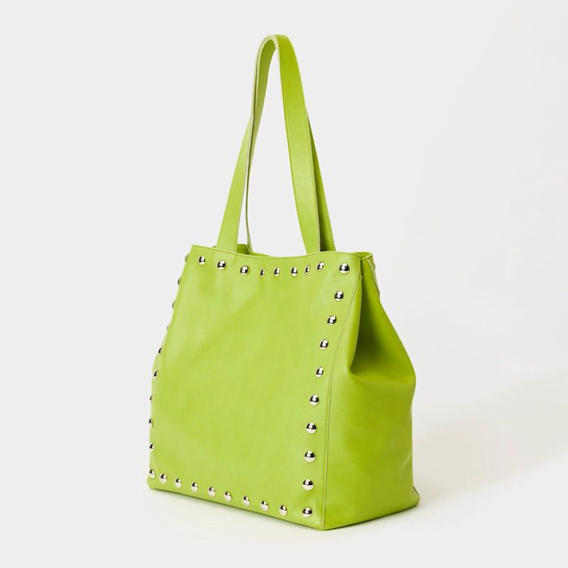 Thumbnail of Lime Green Studded Leather Tote Bag image