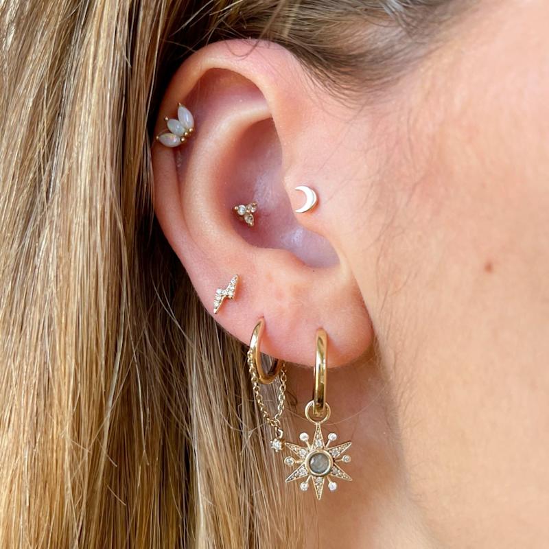 Thumbnail of Limited Edition Diamond & Labradorite Star Hoop Earrings 9K Gold image