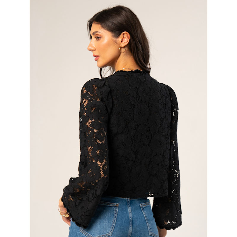Thumbnail of Lina Black Lace Velvet Trim Jacket image