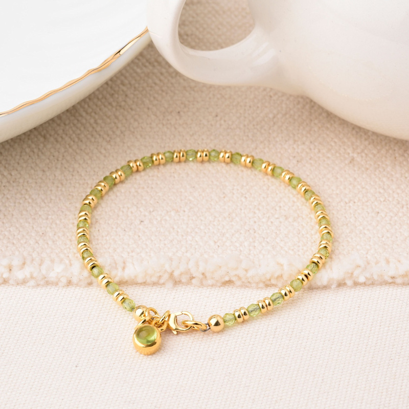 Thumbnail of Linear August Birthstone Bracelet Peridot Gold Plated Sterling Silver image