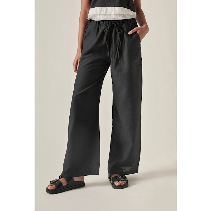 Thumbnail of Linen Blend Black Drawstring Trousers image