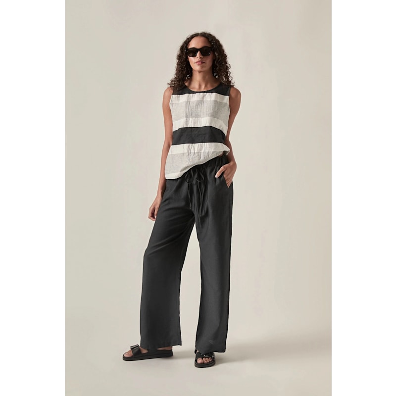 Thumbnail of Linen Blend Black Drawstring Trousers image