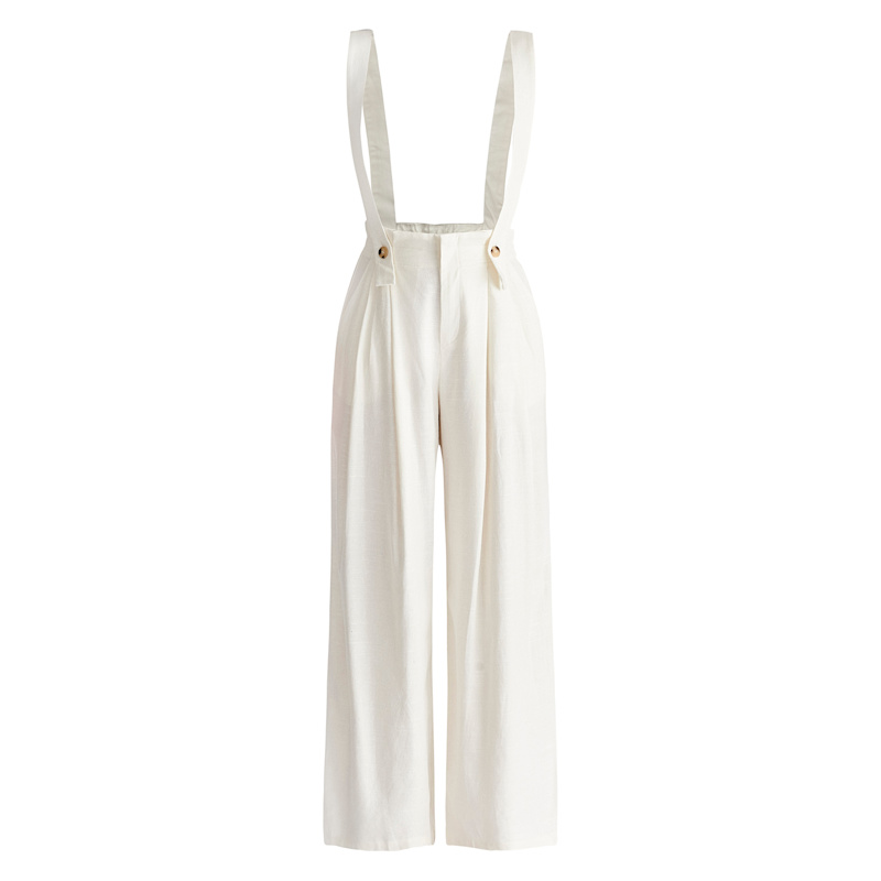 Linen Blend Detachable Suspender Trousers In White | PAISIE | Wolf & Badger