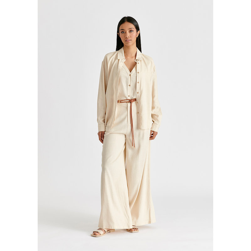 Thumbnail of Linen Blend Double Layered Shirt In Oatmeal image