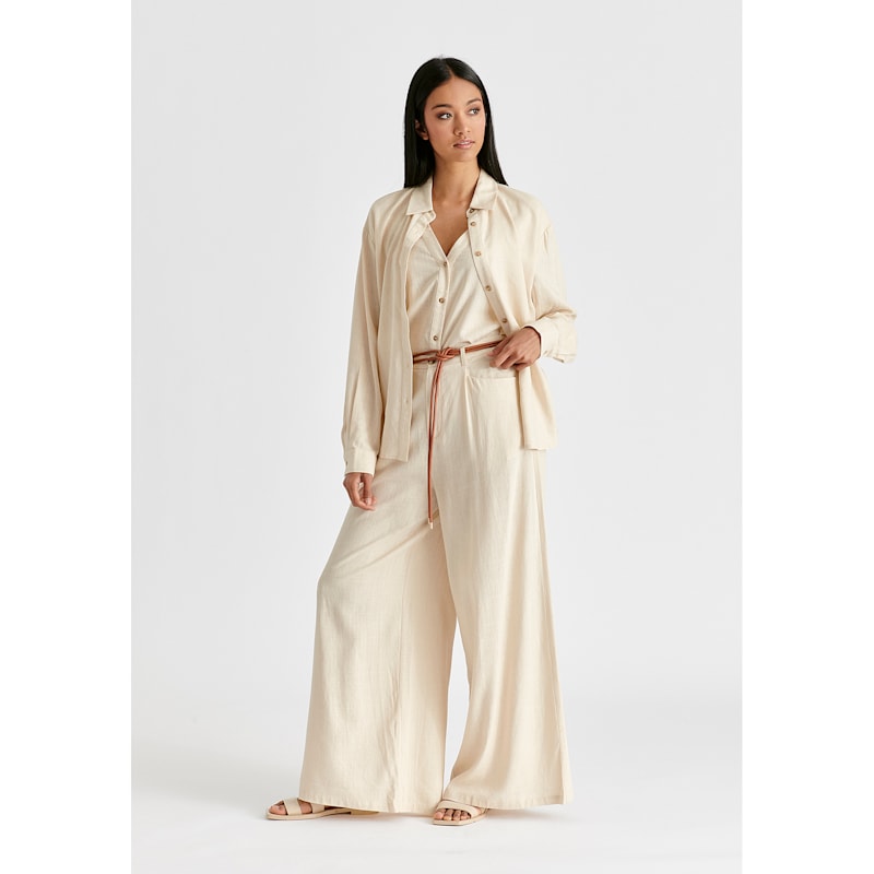 Thumbnail of Linen Blend Double Layered Shirt In Oatmeal image