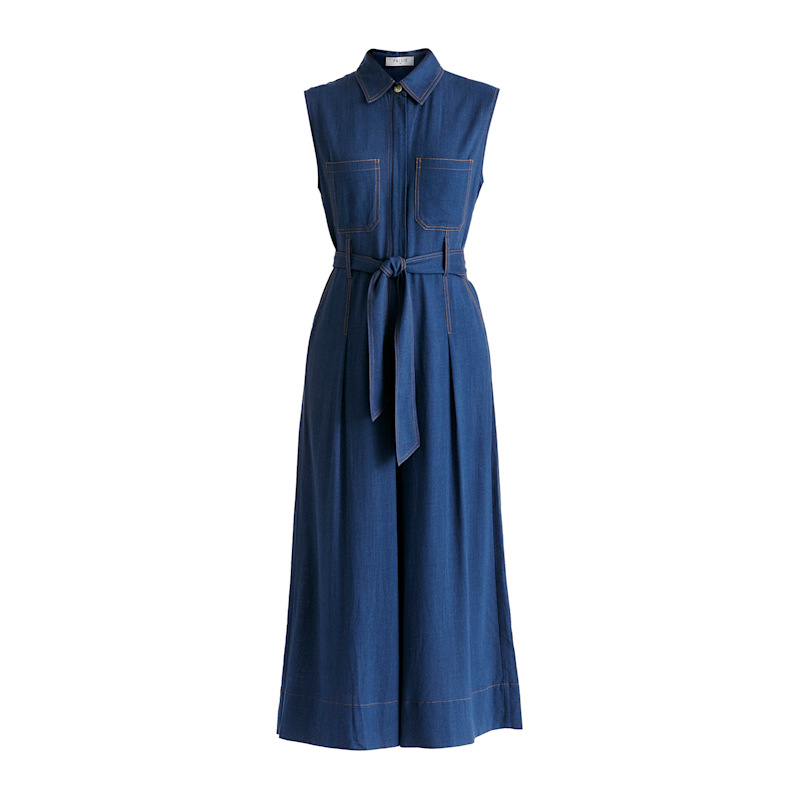 Thumbnail of Linen Blend Jumpsuit With Stitch Details In Navy image