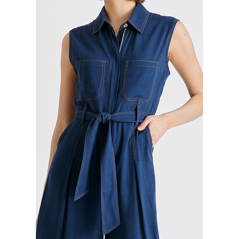 Thumbnail of Linen Blend Jumpsuit With Stitch Details In Navy image
