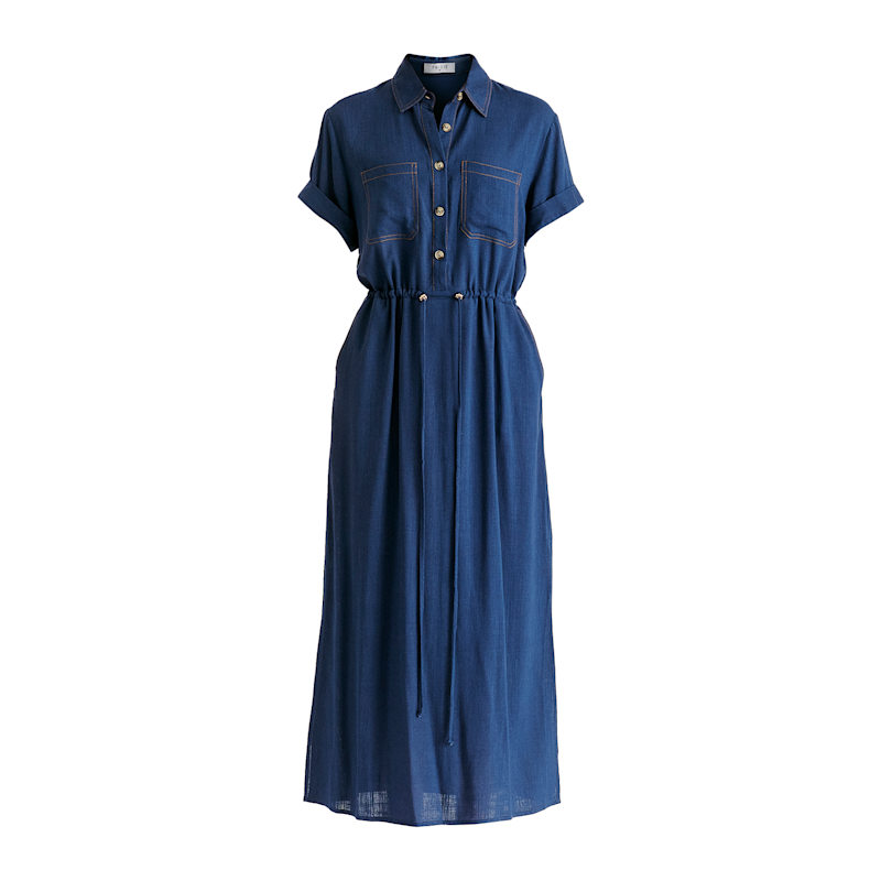 blue lace dress urban outfitters Blue Linen Blend Amaya Dress – STYLAVO