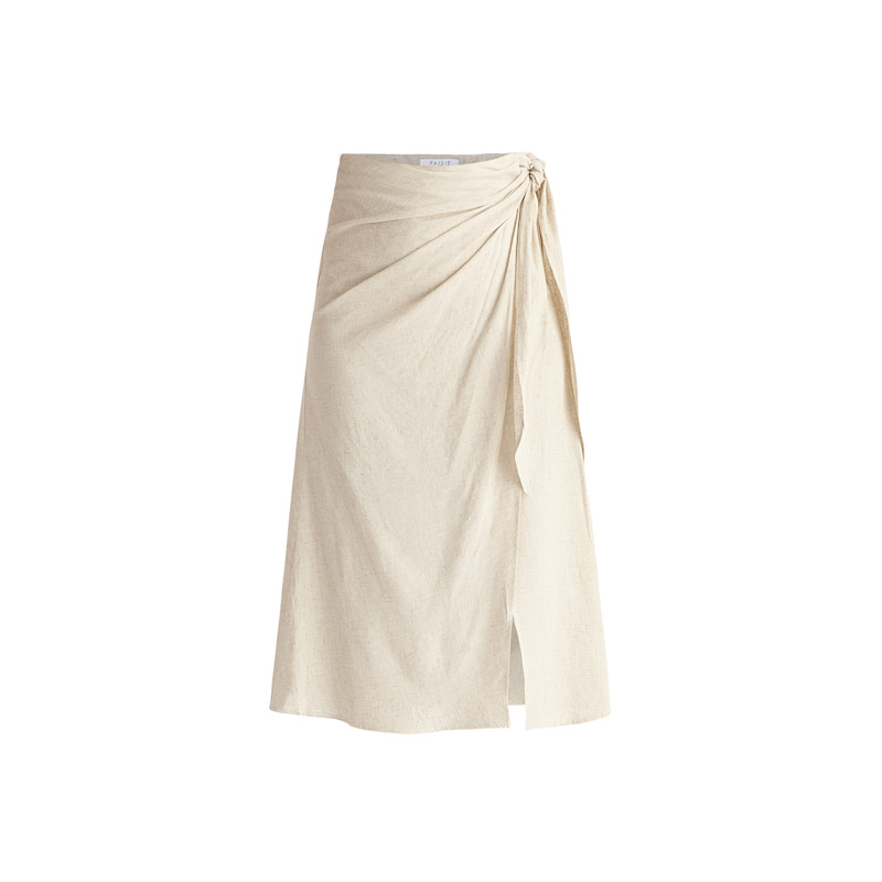 Thumbnail of Linen Blend Wrap Skirt In Oatmeal image