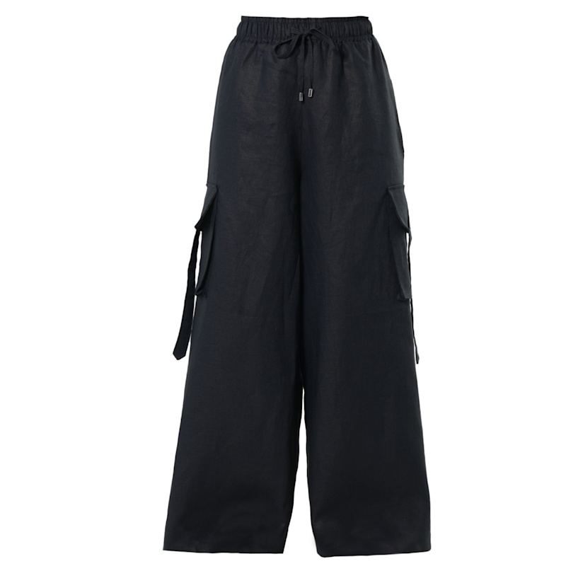 Thumbnail of Linen Cargo Palazzo Trousers In Black image