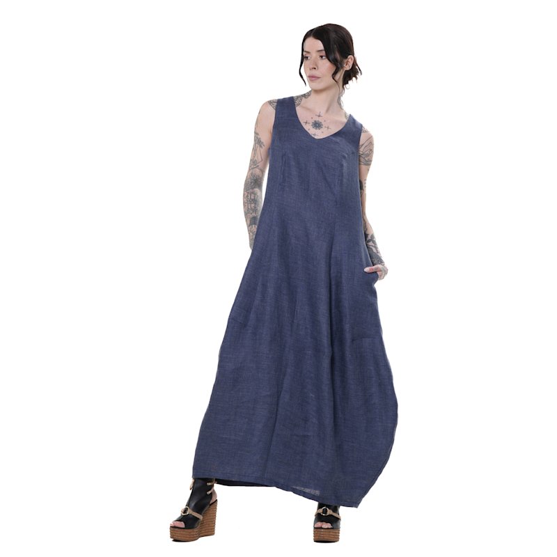 Thumbnail of Linen Denim Balloon Dress In Blue image