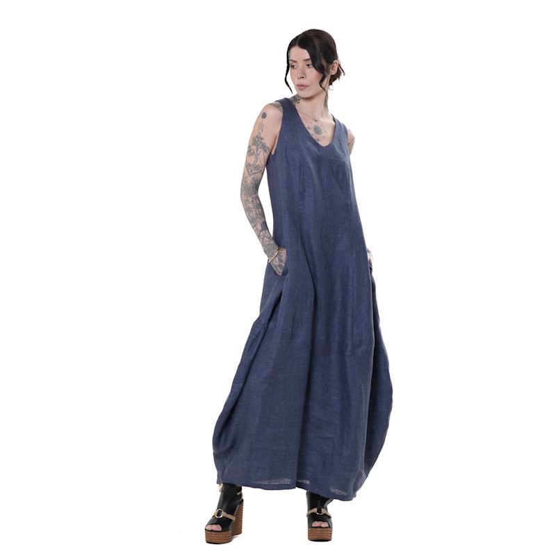 Thumbnail of Linen Denim Balloon Dress In Blue image