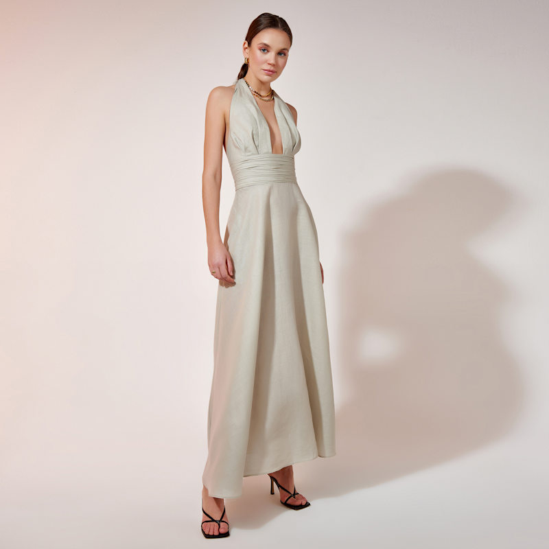 Thumbnail of Linen Draped Maxi Dress - Stone image