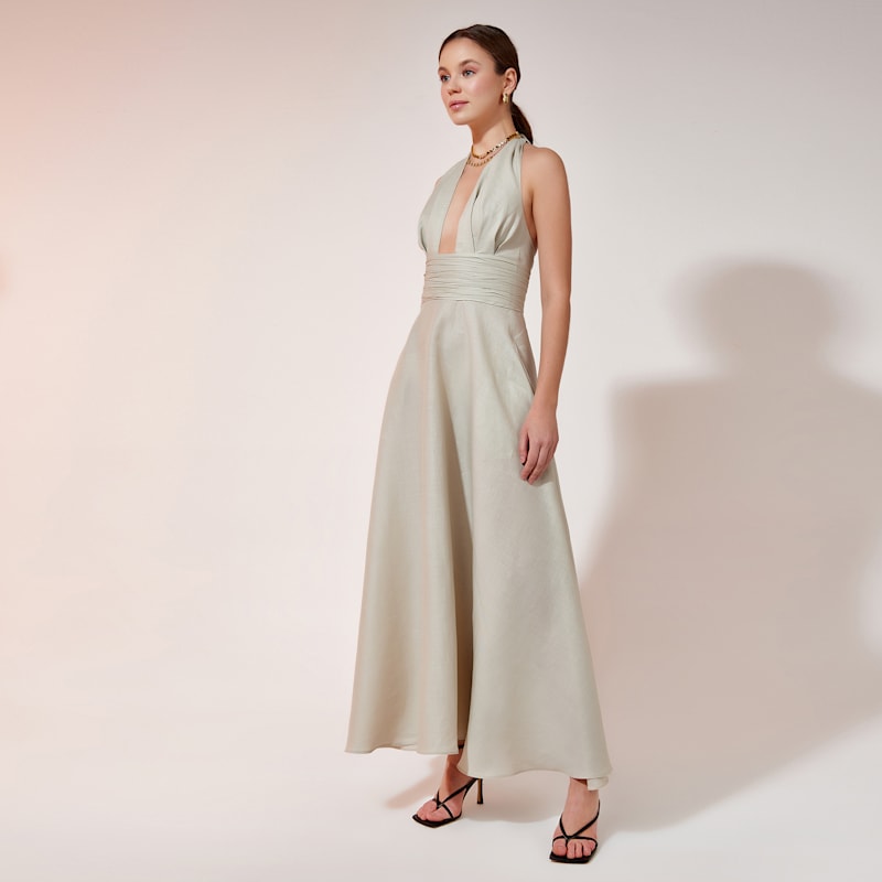 Thumbnail of Linen Draped Maxi Dress - Stone image