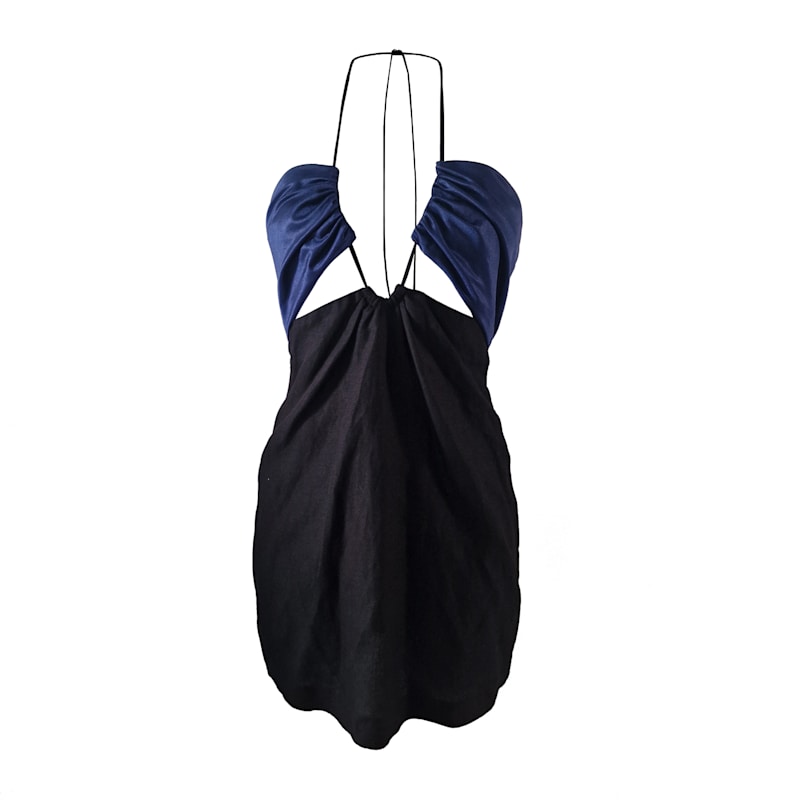 Women's Black / Blue Linen Dress - Blue Flame | Extra Small | Laura Daili Linen Dress - Blue Flame | LAURA DAILI | Wolf \u0026 Badger