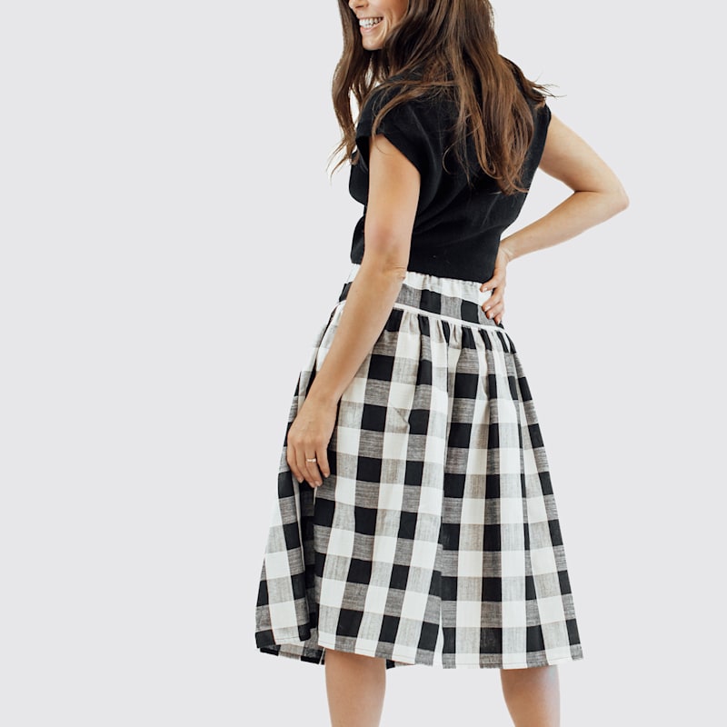 Thumbnail of Black & White Plaid Linen Cargo Skirt image