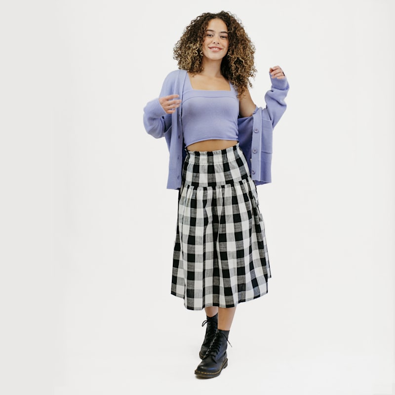 Thumbnail of Black & White Plaid Linen Cargo Skirt image