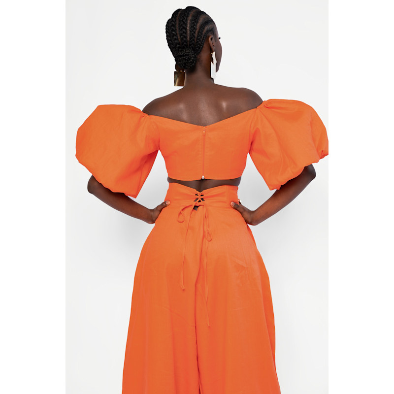 Thumbnail of Linen Kiara Wide Leg Pants In Orange image