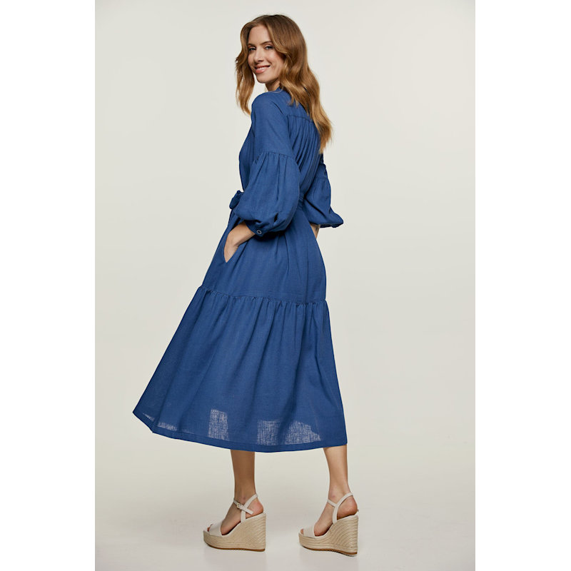 blue dress with sleeves CUPSHE Fall Dresses for Women V Neck Long Sleeve Tunic Waist Slit A Line Midi Casual Navy Blue, XS at Amazon Women's Clothing store 100% Polyester Women's Linen Style Blue Dress