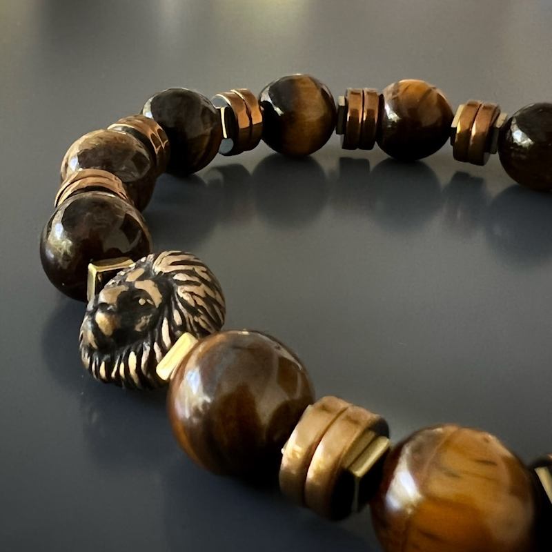 Thumbnail of Lion Tiger Eye Men Beaded Bracelet - Brown - image