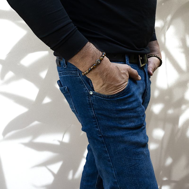 Thumbnail of Lion Tiger Eye Men Beaded Bracelet - Brown - image