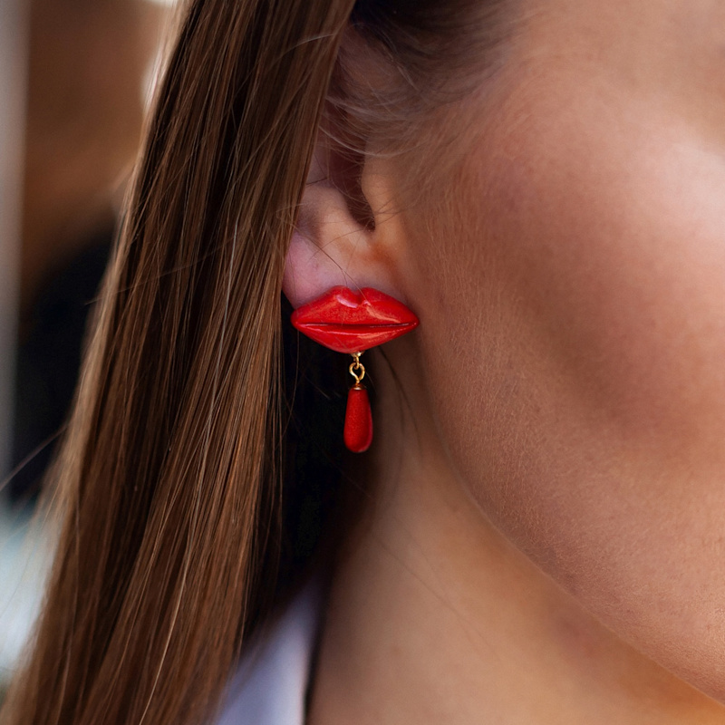 Thumbnail of Lipstick Drop Red Lips Dangle Earring image