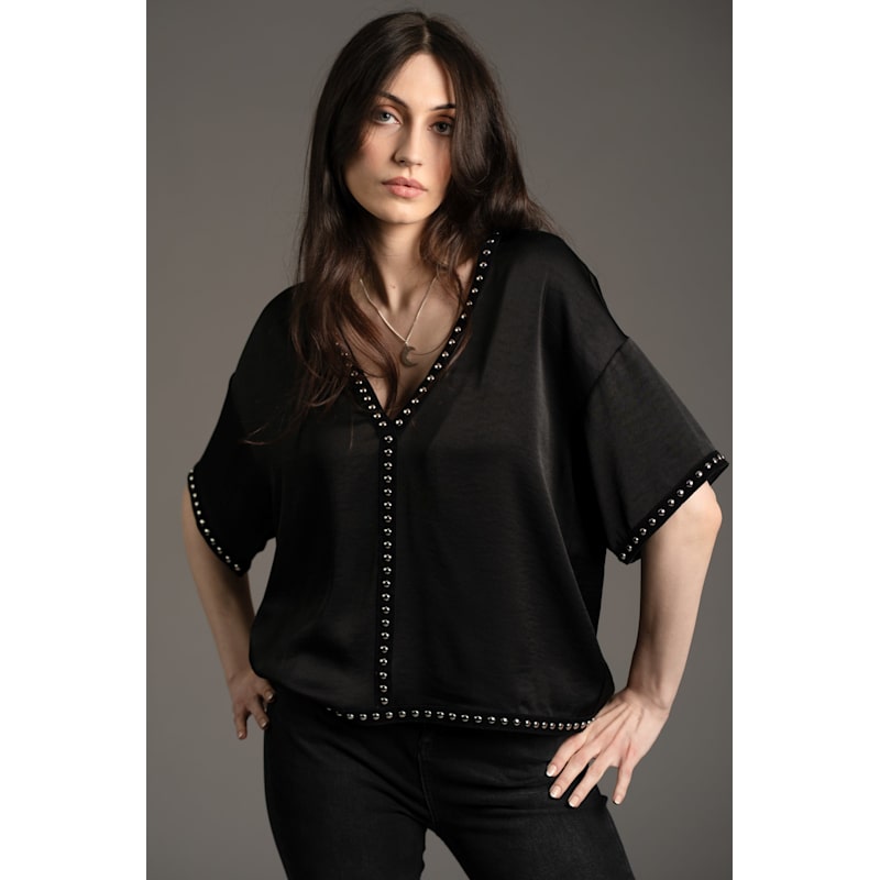 Thumbnail of Lita Studded Satin Black Tee image