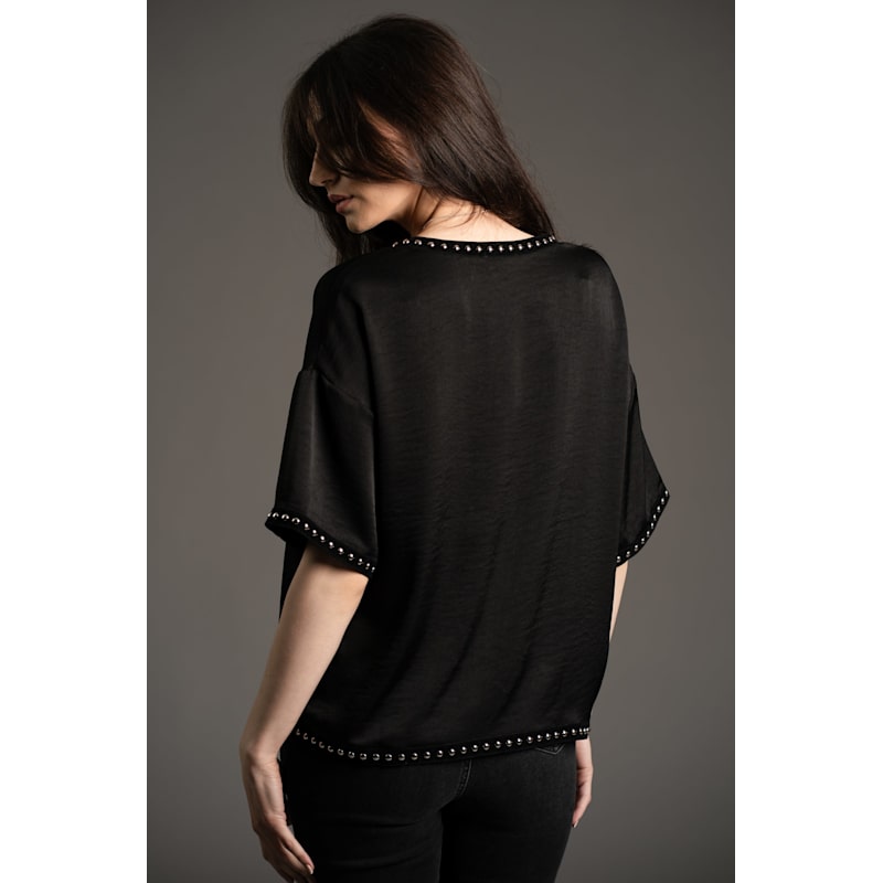 Thumbnail of Lita Studded Satin Black Tee image