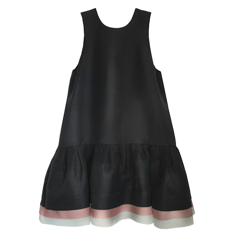 Langner Open Back Flared Mini Dress In Silk & Linen Blend - Black/white/pink