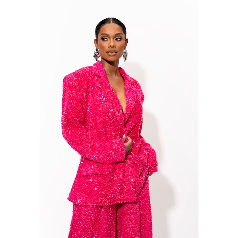 pink glitter blazer dress Barbie Luxe Pink Sequin Blazer Dress – Cher Couture main image 1