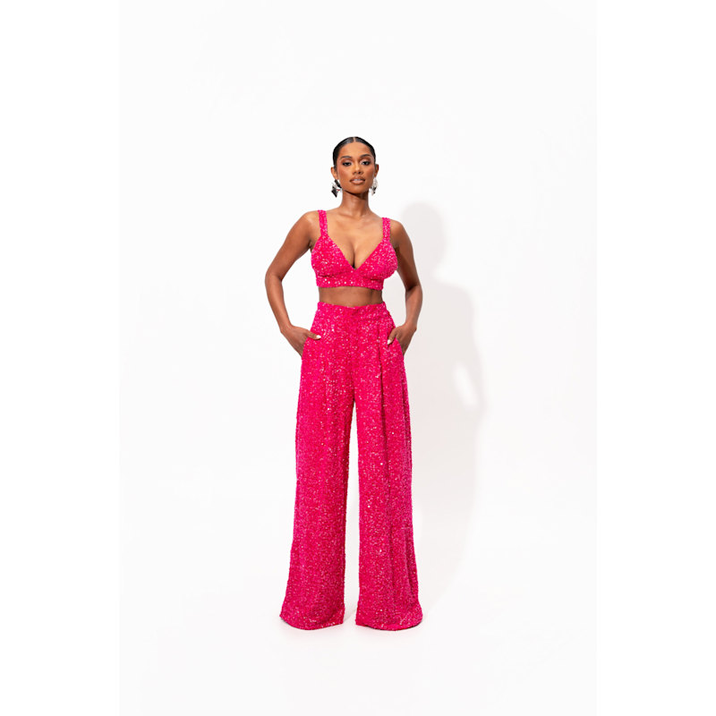 Liza Sequin Pants In Pink Fuchsia | OFUURE | Wolf & Badger