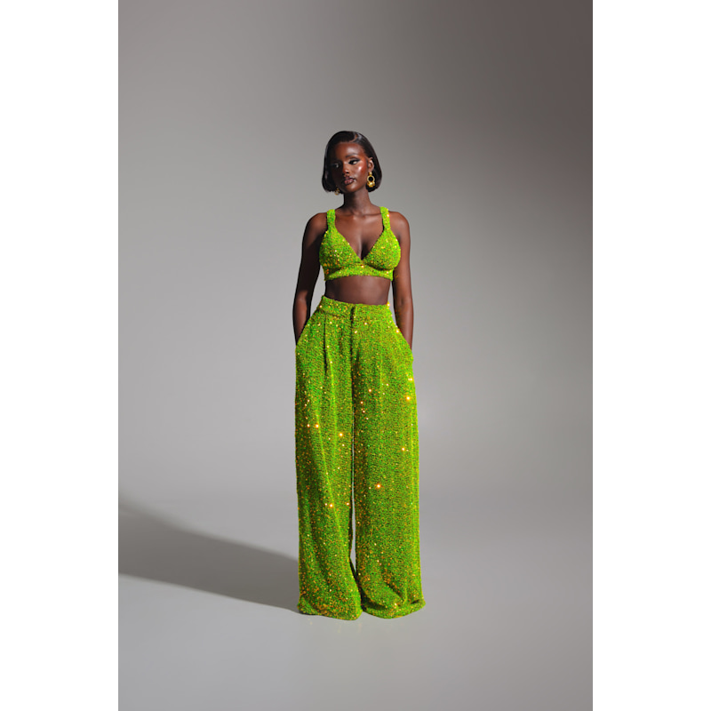Thumbnail of Liza Sequin Pants In Olivine image