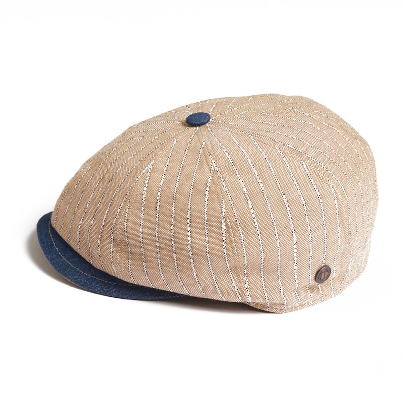 Lloyd Stripe Peaked Summer Italian Linen Bakerboy Newsboy Cap