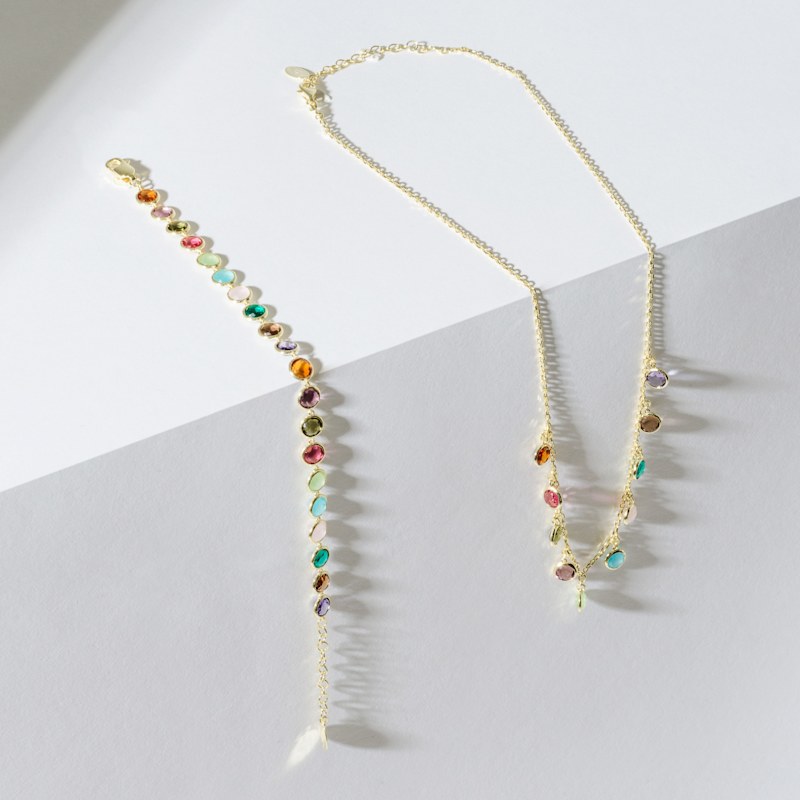 Thumbnail of Florence Multi Coloured Gemstone Necklace Gold image