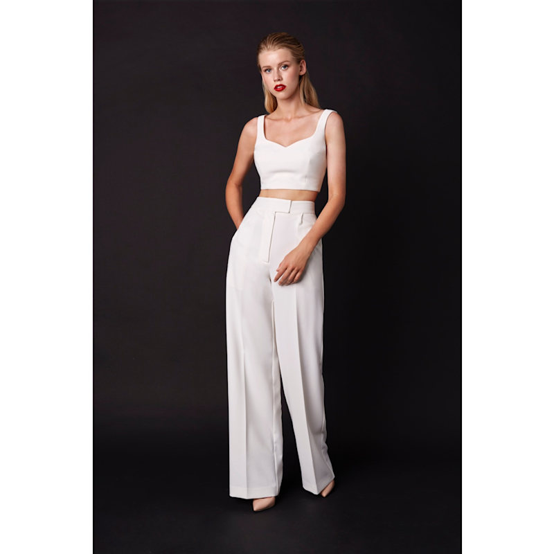 Mori White Pant Set With Sleeveless Top | Nomi Fame | Wolf & Badger