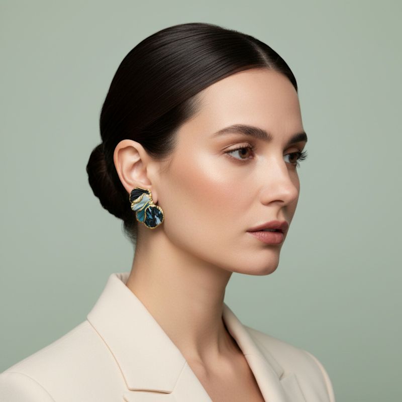 Thumbnail of Lola Handmade Black And Blue Layered Petal Earrings image