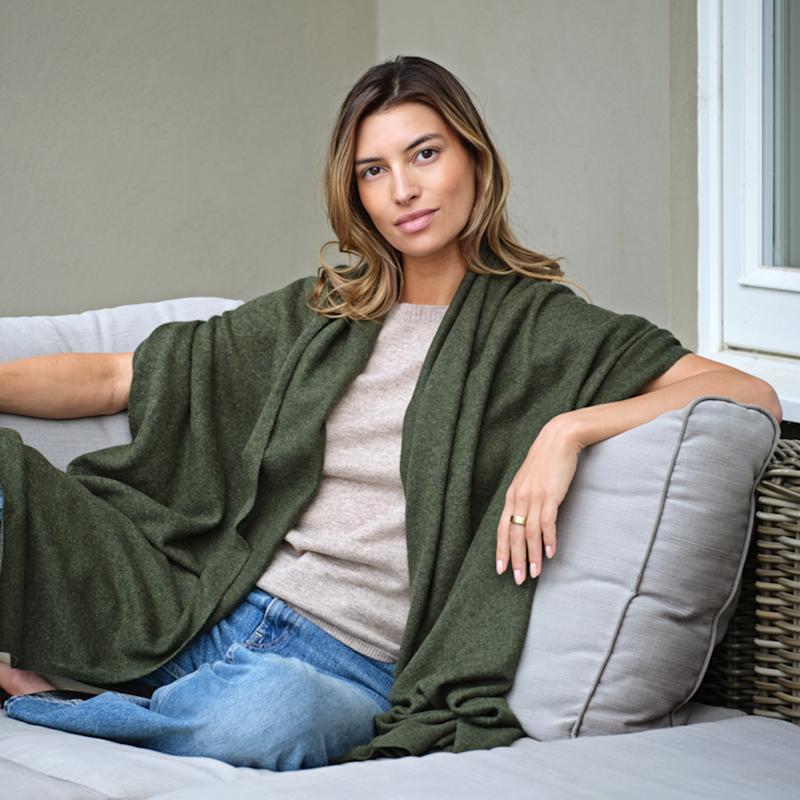 Lola Olive Green Cashmere Travel Wrap | Cove | Wolf & Badger