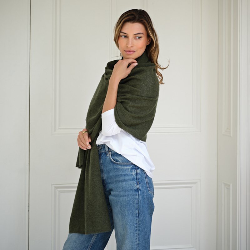 Lola Olive Green Cashmere Travel Wrap | Cove | Wolf & Badger