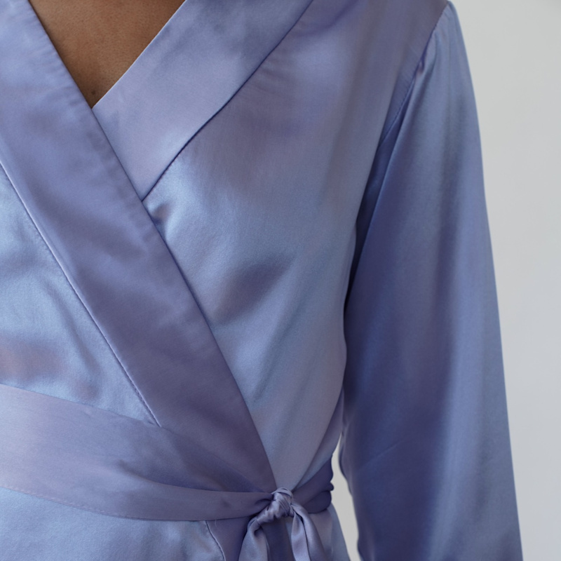 Thumbnail of Silk Short Robe In Periwinkle Blue image