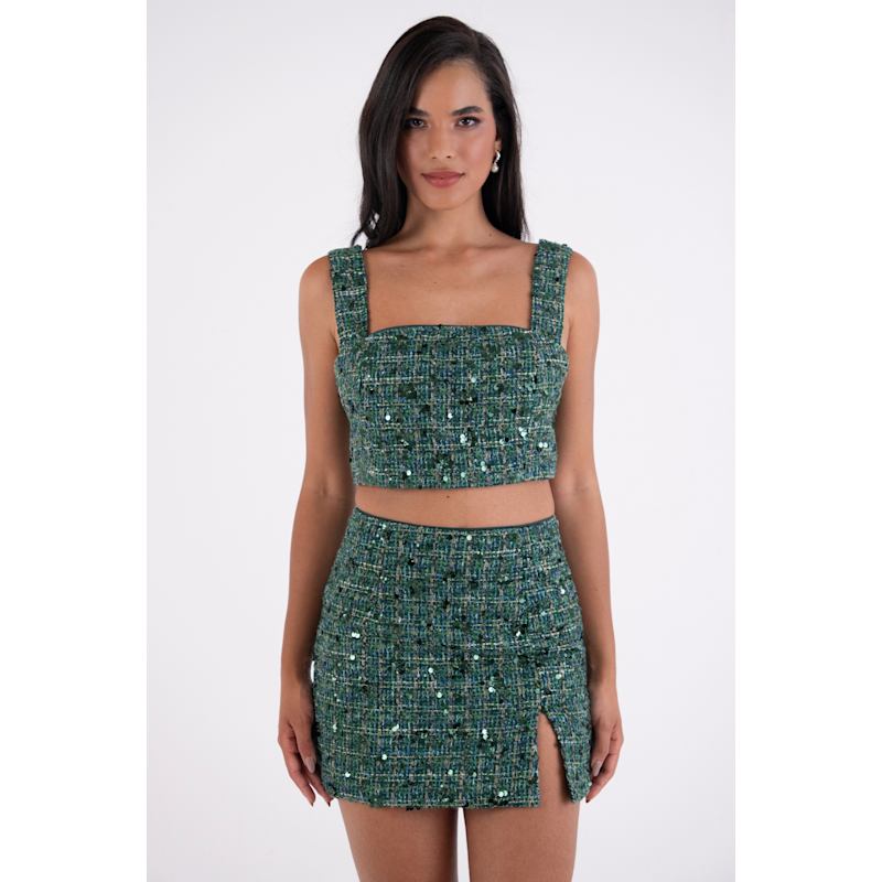 Thumbnail of Tina Teal Sequin Boucle Mini Skirt image
