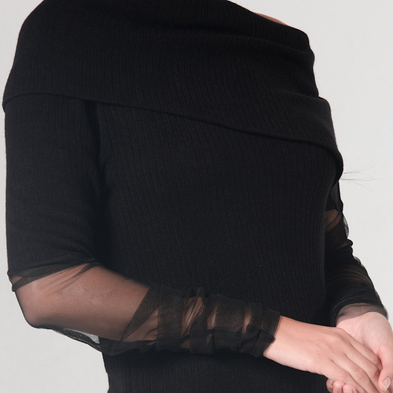 Thumbnail of Long Black Dress With Tulle Sleeves image