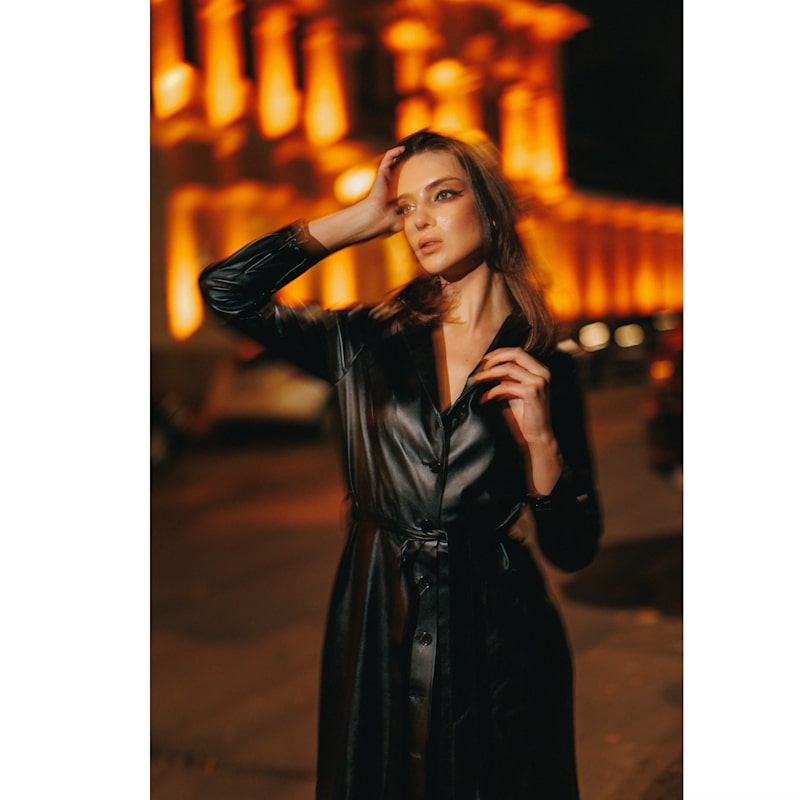 Thumbnail of Long Button-Up Eco-Leather Trench Black image