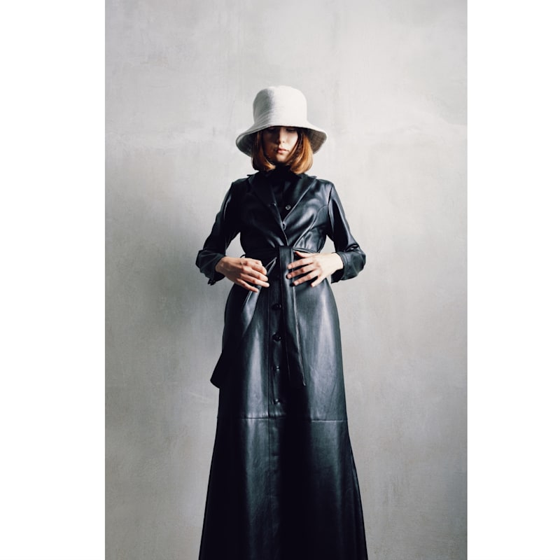 Thumbnail of Long Button-Up Eco-Leather Trench Black image
