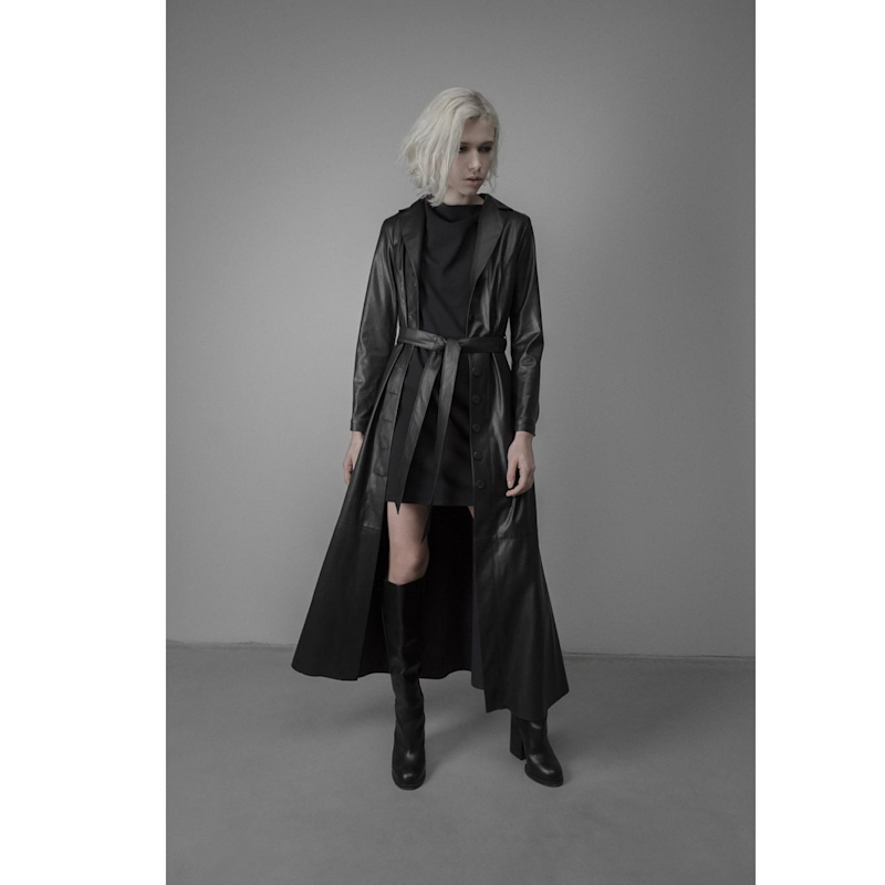 Thumbnail of Long Button-Up Eco-Leather Trench Black image